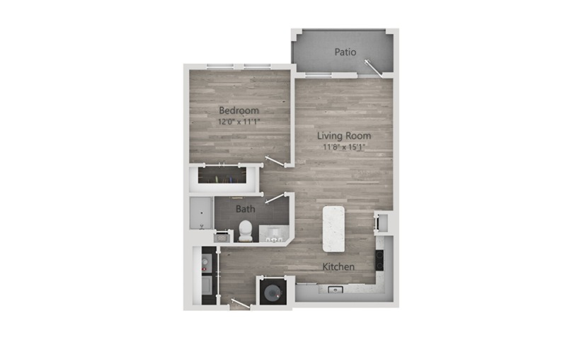 A1 - 1 bedroom floorplan layout with 1 bathroom and 708 square feet