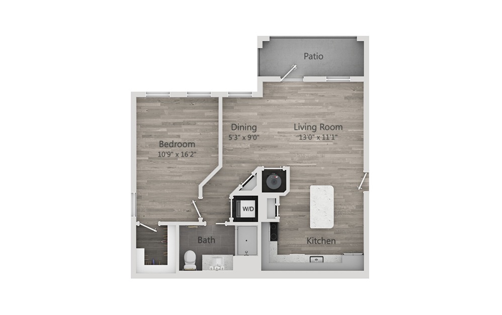 A3 - 1 bedroom floorplan layout with 1 bathroom and 762 square feet