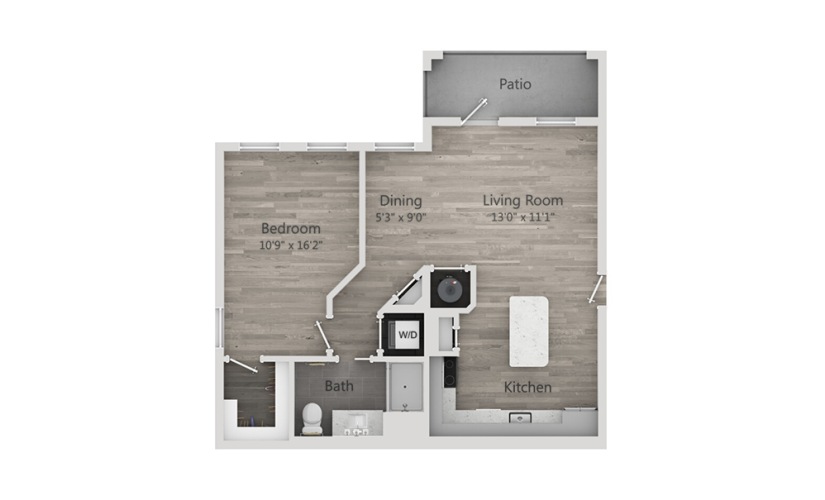 A3 - 1 bedroom floorplan layout with 1 bathroom and 762 square feet