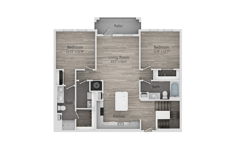 B4 - 2 bedroom floorplan layout with 2 baths and 1208 square feet. B4 - 2 bedroom floorplan layout with 2 baths and 1208 square feet.